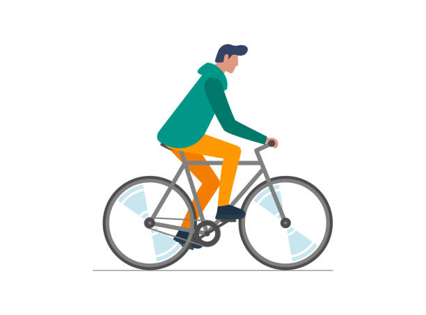 ilustrações de stock, clip art, desenhos animados e ícones de hipster male riding bike. young man cyclist isolated on white background. stylish guy on bicycle vector illustration - cycling bicycle hipster urban scene