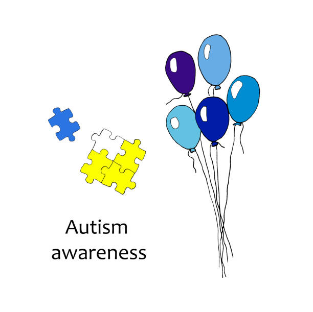 illustrazioni stock, clip art, cartoni animati e icone di tendenza di illustrazione ad acquerello della giornata mondiale di sensibilizzazione sull'autismo. design di un puzzle di segni disegnato a mano. simbolo dell'autismo. isolato su uno sfondo bianco - healthcare and medicine communication doctor puzzle