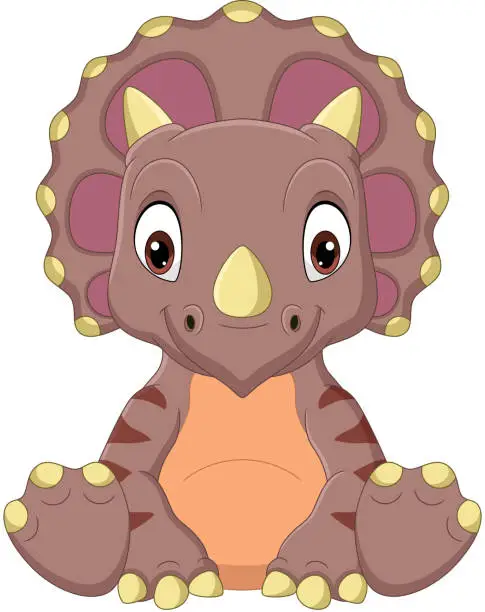 Vector illustration of Cartoon baby triceratops dinosaur sitting