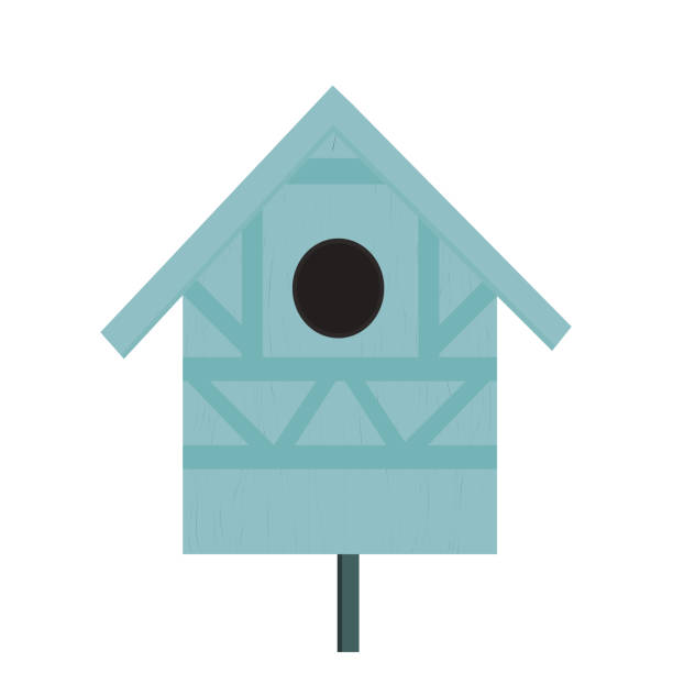 ilustraciones, imágenes clip art, dibujos animados e iconos de stock de casa de pájaros de madera azul aislada sobre fondo blanco, diseño vectorial eps 10 - birdhouse bird house ornamental garden