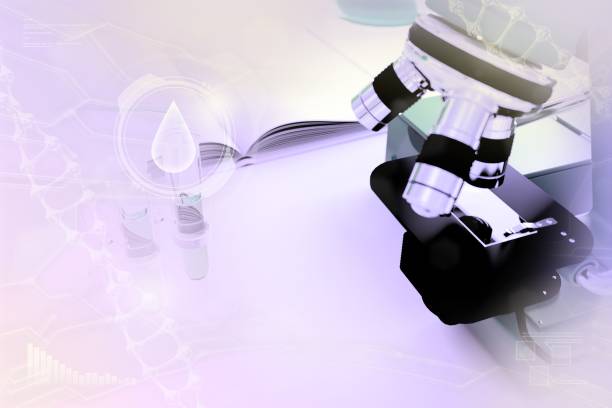 istock chemical research background or texture - proofs and microscope in facility - colorful conceptual medical 3D illustration 1272747944