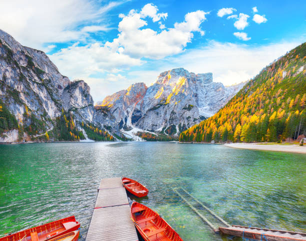 istock famous alpine lake Braies at autumn 1272749457