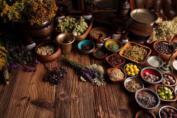 istock Natural medicine background. 1272750394