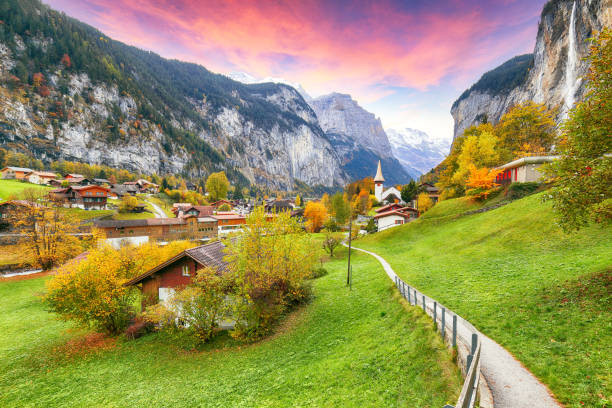 istock Lauterbrunnen valley with gorgeous Staubbach waterfall 1272751010