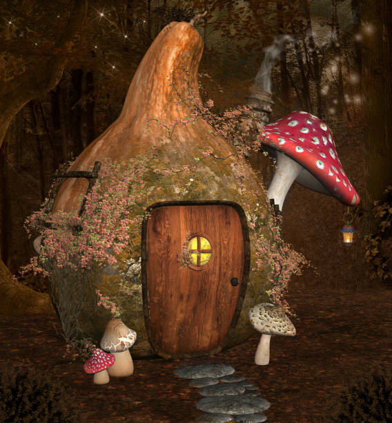 bizzarro rifugio per elfo con funghi velenosi - dreams window bizarre surreal foto e immagini stock