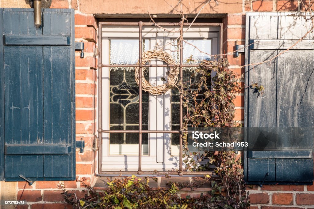 Window With White Frame And Blue Shutters In Red Brick Wall Stock Photo -  Download Image Now - Istock