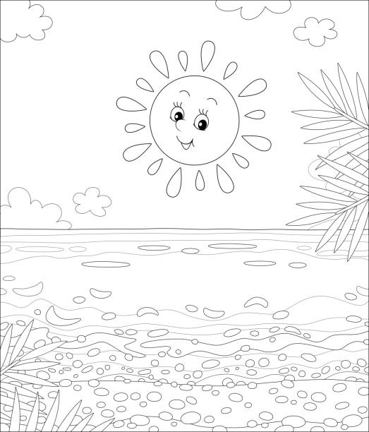 illustrazioni stock, clip art, cartoni animati e icone di tendenza di sole sorridente su un'isola tropicale - scenics silhouette beach sun