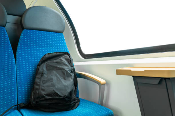 istock Isolated white window backgrounds on clean hygiene empty seat on europe Germany public transportation train subway bus with sunlight for traveler to travel during vacation with custom view 1272754079