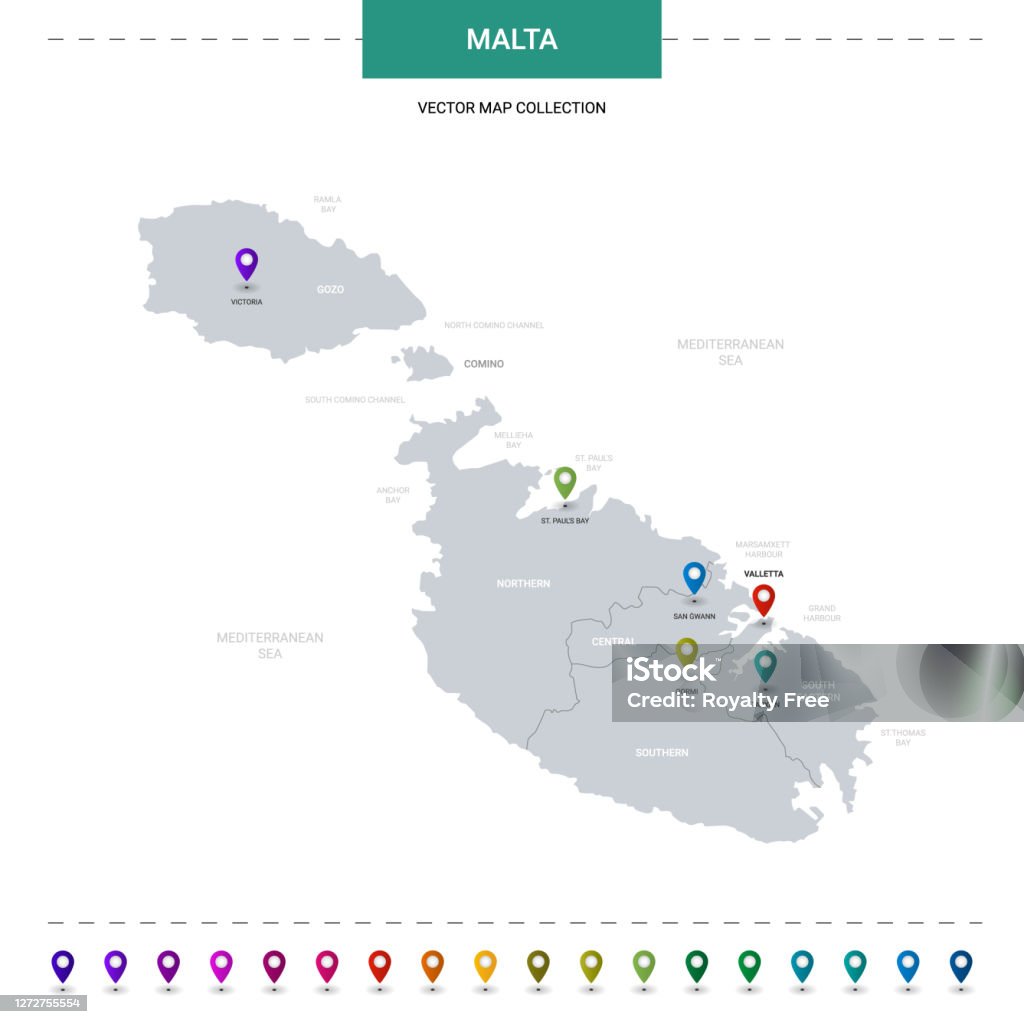 Malta Map With Location Pointer Marks Infographic Vector Template ...