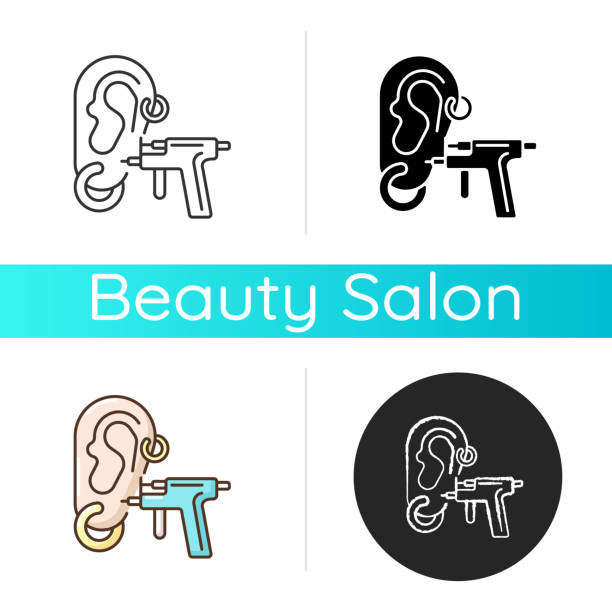 Piercing icon Piercing icon. Beauty salon. Body modifications. Ear, nose and body piercing. Beauty procedures. Jewellery wearing. Linear black and RGB color styles. Isolated vector illustrations cartilage piercings stock illustrations