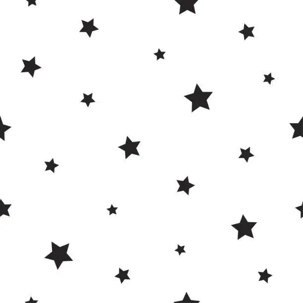 Vector illustration of Seamless abstract pattern with little sharp black stars on white background. Vector illustration.