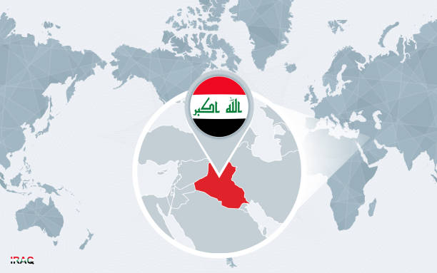 istock World map centered on America with magnified Iraq. 1272761192