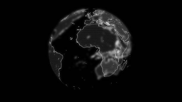 istock Transparent Earth planet globe in grey shades illuminating in dark space, 1272765143
