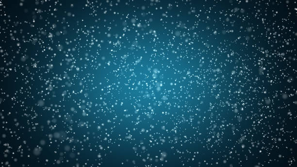 falling particles snowflakes on blue dark background. - crystallization imagens e fotografias de stock