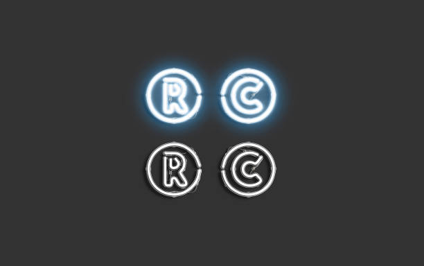 Neon copyright and registrated symbol, creative font mock up