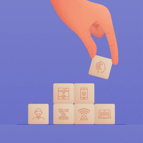 istock Hand Holding Wooden Cubes with Industry 4.0 Icons Concept. 1272766818