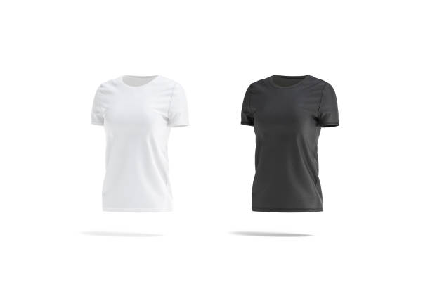 istock Blank black and white women t-shirt mockup set, side view 1272768951