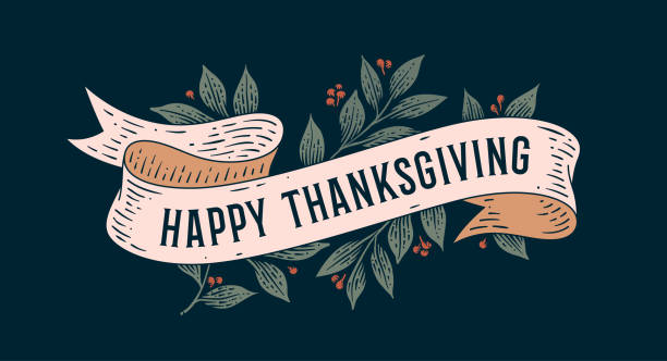ilustraciones, imágenes clip art, dibujos animados e iconos de stock de feliz acción de gracias. tarjeta de felicitación retro - thanksgiving