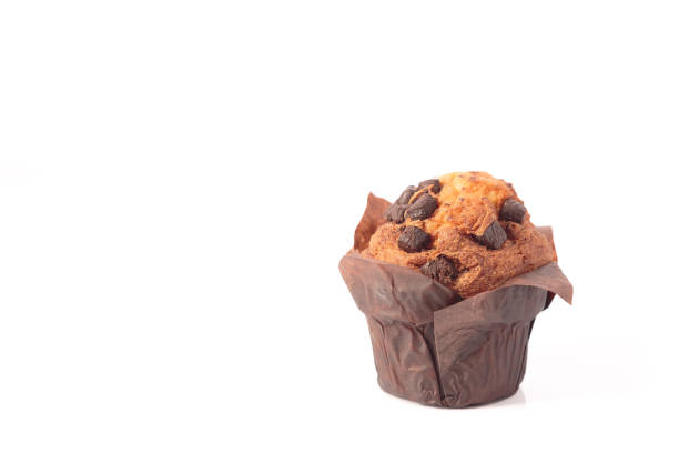 chocolate muffins isolated on a white background with copyspace.