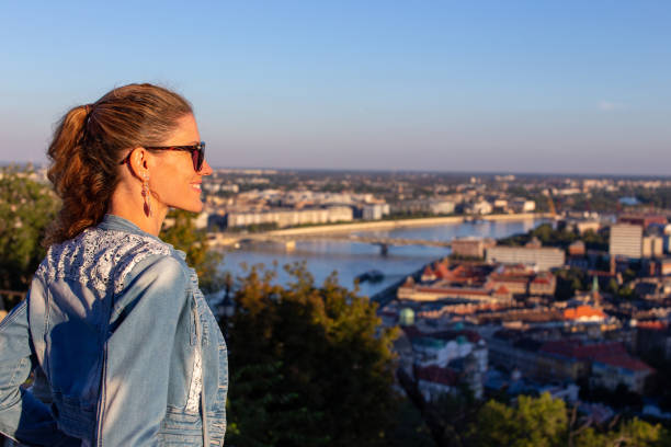 Young redhead woman enjoying Budapest panorama, Hungary