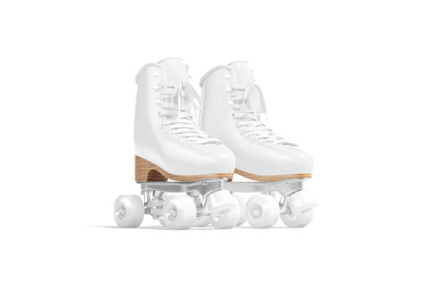 istock Blank white roller skates with wheels mockup pair, half-turned view 1272775202