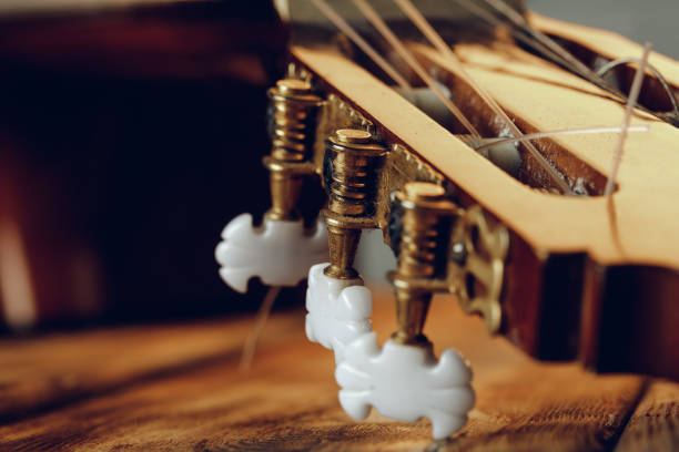 Close-up shot of the head stock of an electric guitar