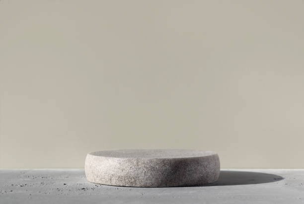 istock Monochrome gray template for mockup, banner. Flat round granite pedestal 1272778145