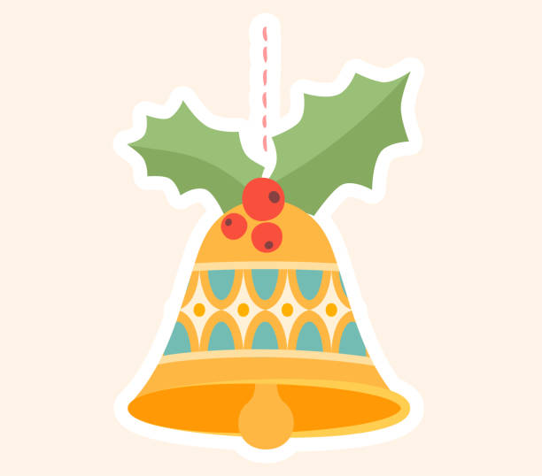 illustrations, cliparts, dessins animés et icônes de ornement décoratif de cloche de noël avec le houx - bell christmas holly drawing