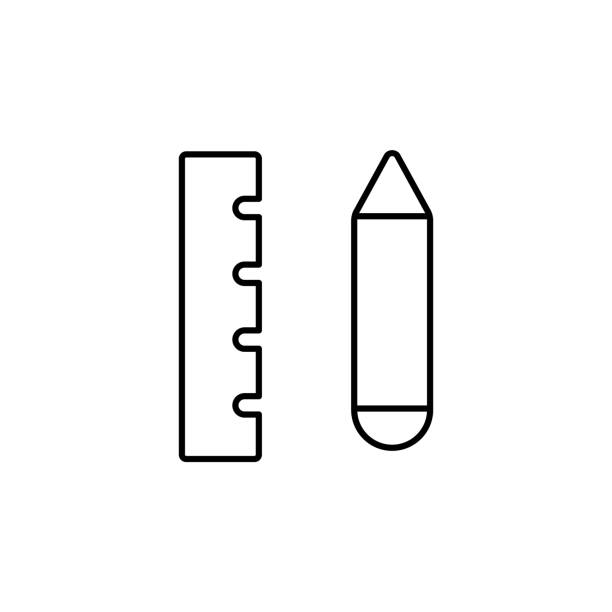 narzędzia do rysowania ikon wektorowych linii, narzędzia do rysowania. ikona wektora konspektu - drafting symbol pencil plan stock illustrations