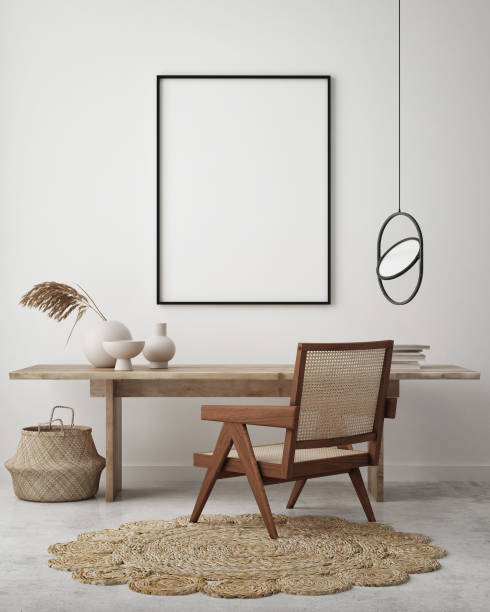 istock mock up poster frame in modern interior background, scandinavian style, 3D render 1272782596