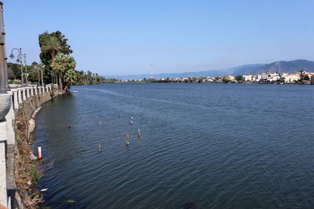 Messina, Sicily, Italy - August 30, 2020: Panorama of Lake Ganzirri or Pantano Grande
