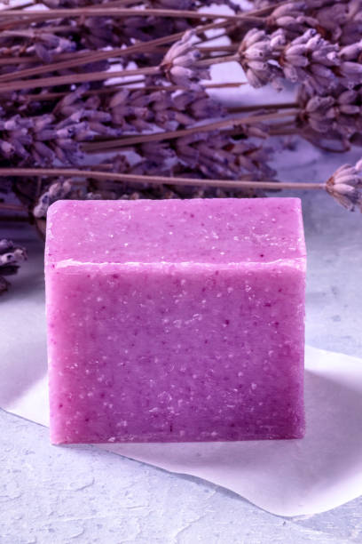 Lavender soap with dried lavender flowers