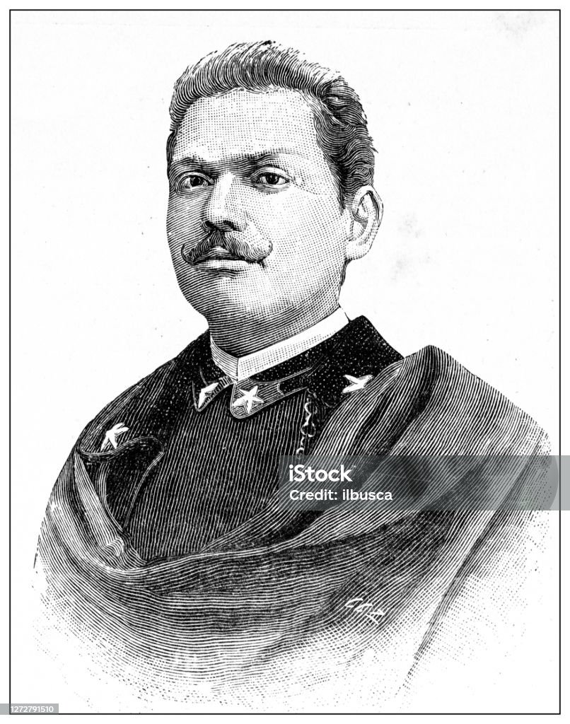 Antique illustration of the first Italo-Ethiopian war (1895-1896): Lieutenant Giovanni Barale - Royalty-free Adulto Ilustração de stock
