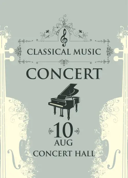 Vector illustration of poster for concert of classical music with violins