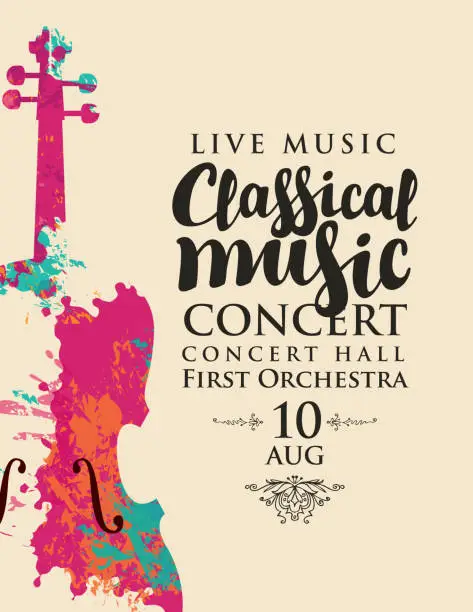 Vector illustration of poster for concert of classical music with violin