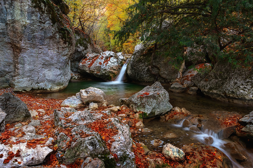 View of Yew waterfall, Grand crimean canyon, south of Crimea