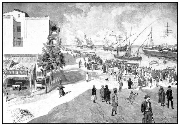 antikes foto des ersten italo-äthiopischen krieges (1895-1896): port said - ship africa egypt europe stock-grafiken, -clipart, -cartoons und -symbole