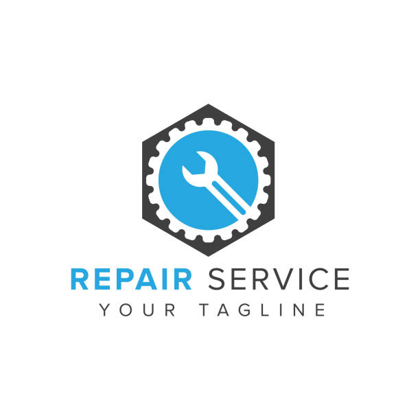 reparatur service vector logo design vorlage - technician computer repairing wrench stock-grafiken, -clipart, -cartoons und -symbole