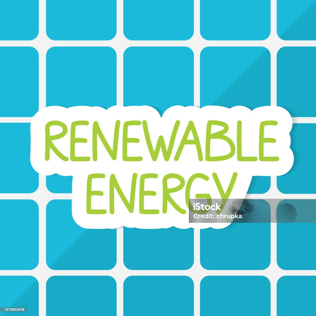 Clean Energy Text Renewable Energy Text On Solar Panels Background Stock Illustration ...