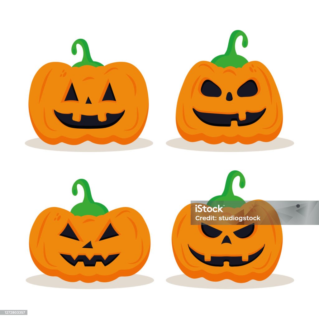 Ilustración de Halloween Calabazas Dibujos Animados Establecer Diseño  Vectorial y más Vectores Libres de Derechos de Calabaza gigante - iStock