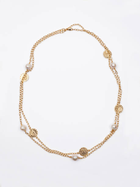 istock Women`s gold necklace with pearl on white background 1272803412