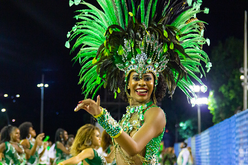 dancer during samba school rehearsal in Rio de Janeiro, Brazil - February 10, 2019: member of the dancers wing, during technical rehearsal in rio de janeiro.