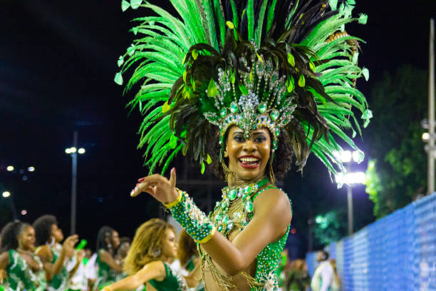 dancer during samba school rehearsal in rio de janeiro, brazil - sambadrome imagens e fotografias de stock