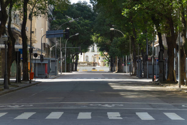 streets of downtown rio de janeiro empty during the coronavirus pandemic streets of downtown rio de janeiro empty during the coronavirus pandemic in brazil street stock pictures, royalty-free photos & images