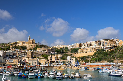 Mgarr, Gozo, Malta - October 15, 2019: Mgarr town and harbour on Gozo island