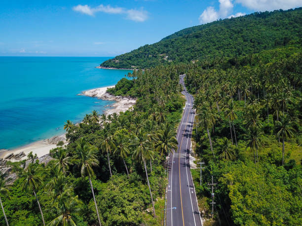 istock aerial view of beach road at Khanom district 1272814227