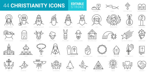 기독교 라인 아이콘 - symbol computer icon religious icon interface icons stock illustrations