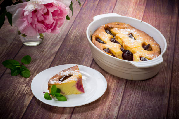 sweet homemade casserole with fruits inside in a plate