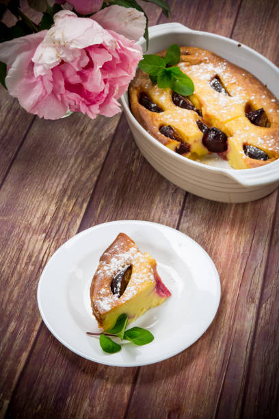 sweet homemade casserole with fruits inside in a plate