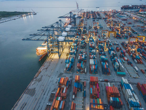istock Aerial view container cargo ship, import export commerce business trade logistic and transportation of International by container cargo ship boat in the open sea, Freight shipping maritime. 1272821886